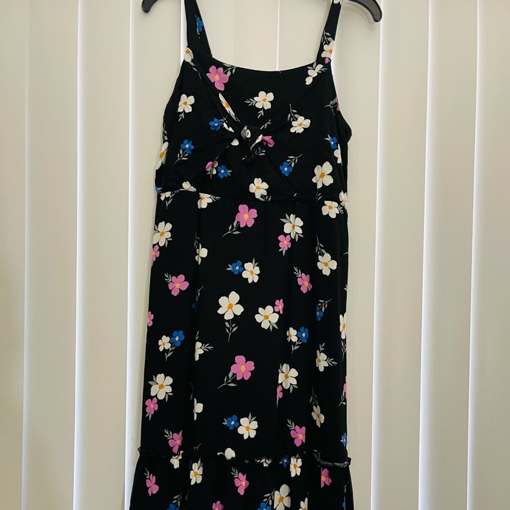 GIRLS LONG FLOWER DRESS, Black SO BRAND